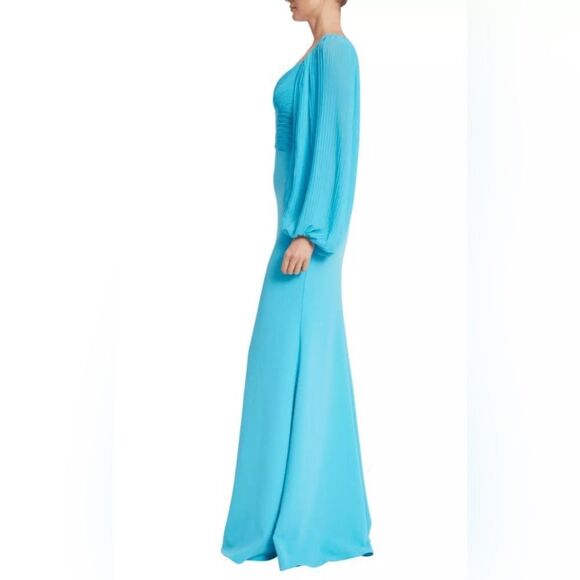 Badgley Mischka Pleated Bodice Plunge Evening Gown size 8 - Picture 2 of 16